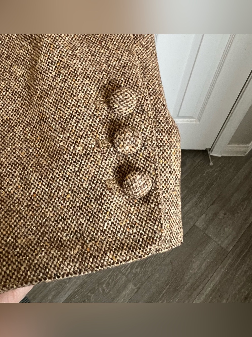 🍂 Vtg Ann Taylor Loft 2 pc Lined Brown Tweed Wool Skirt Suit w Belt Sz 8 Petite - Picture 4 of 13